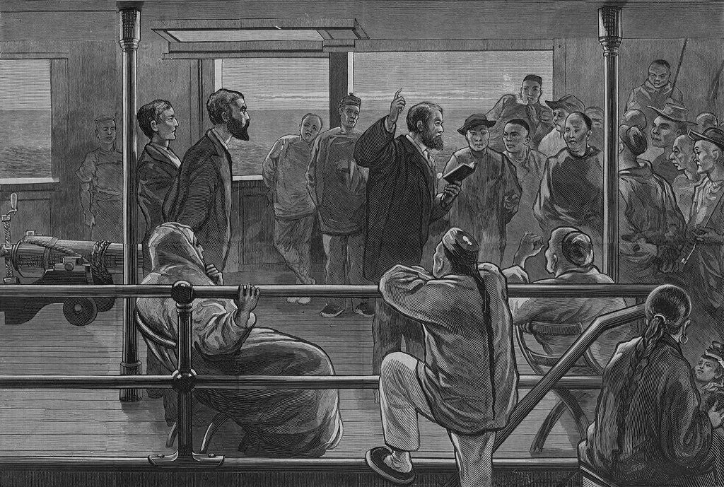 Detail of Sunday service on board a pacific mail steamship by Felix Regamy
