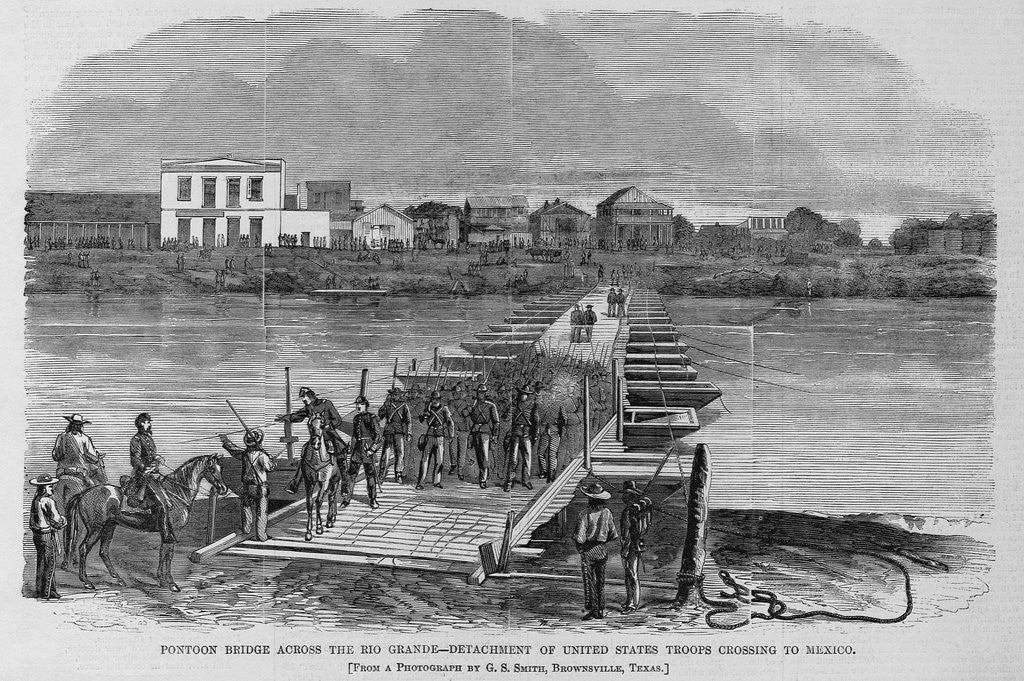Detail of Pontoon bridge across the Rio Grande - detachment of United States troops crossing to Mexico by Anonymous