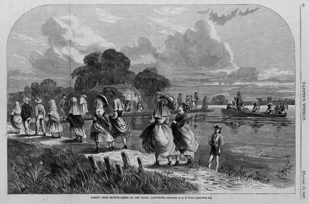 Detail of Coming from church - scene on the bayou lafourche by A. R. Waud