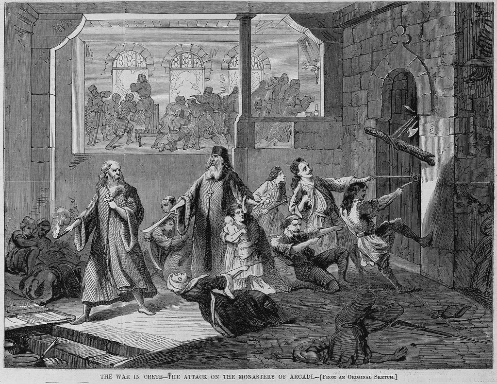 Detail of The war in Crete - the attack on the monastery of Arcadi. From an original sketch by Anonymous