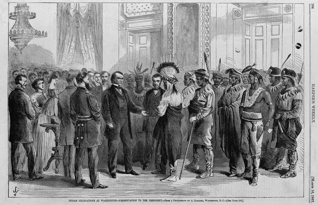 Detail of Indian delegations at Washington - presentation to the president. From a photograph by A. Gardner
