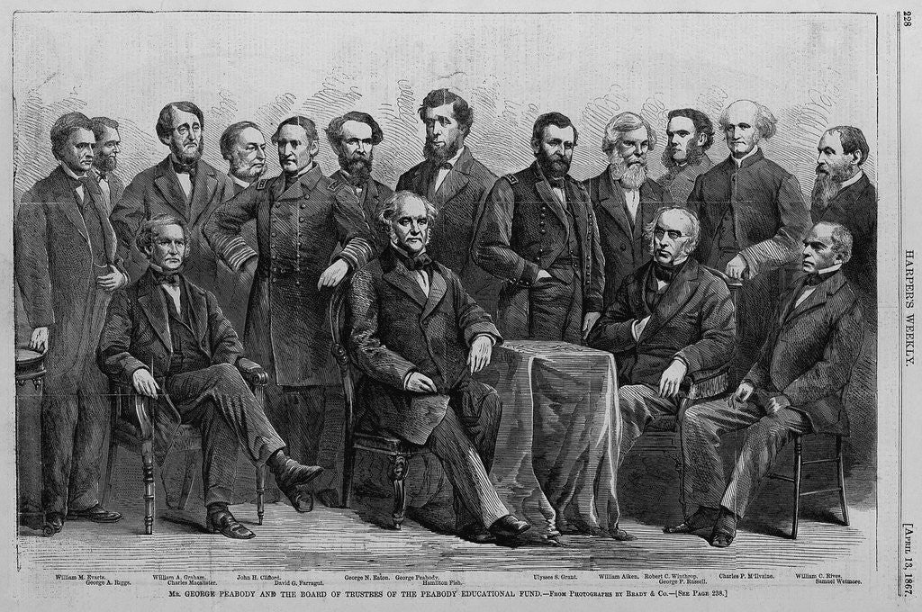 Detail of Mr. George Peabody and the board of trustees of the Peabody Educational Fund. From photograph by Br