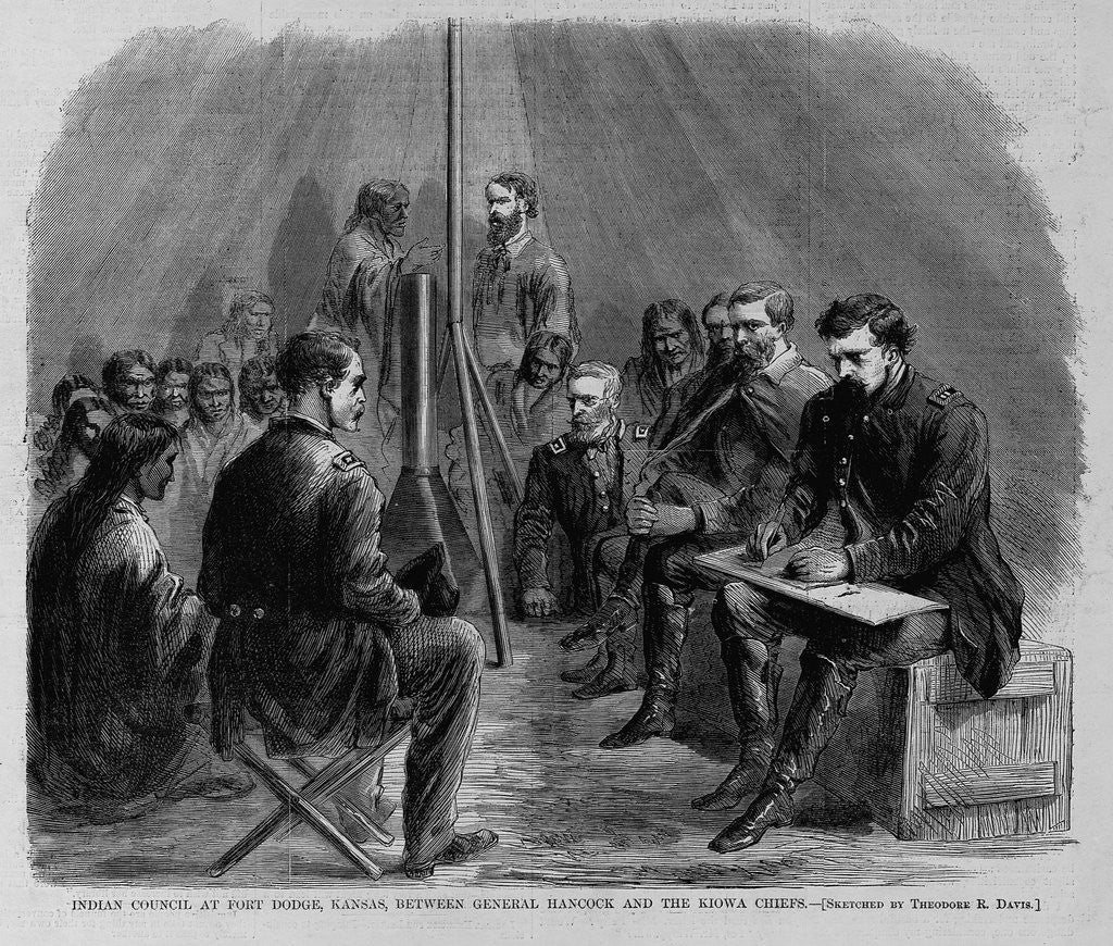 Detail of Indian council at Fort Dodge, Kansas, between General Hancock and the Kiowa Chiefs by Anonymous