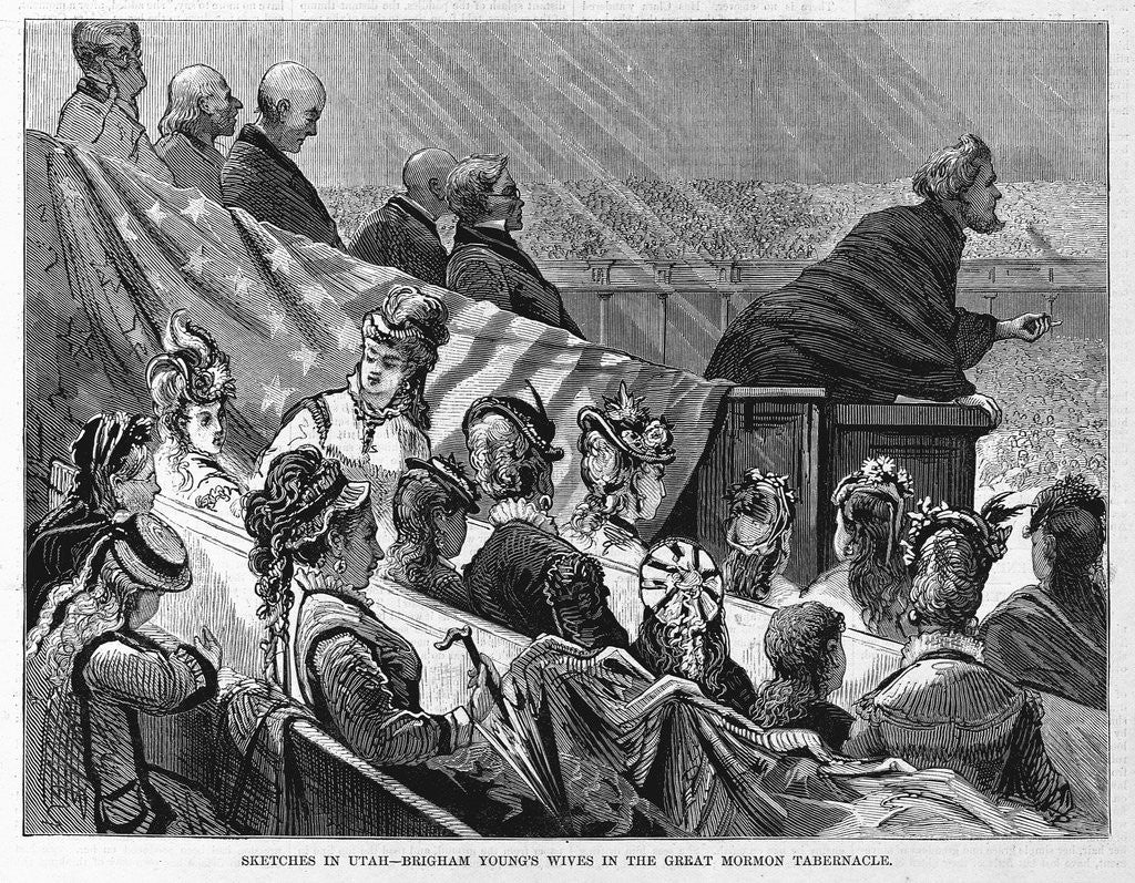 Detail of Sketches in Utah-Brigham Young's Wives in the Great Mormon Tabernacle by Anonymous