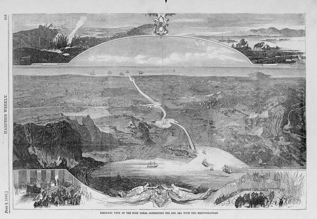 Detail of Birds-Eye View of the Suez Canal Magazine Illustration Published in Harper's Weekly by Anonymous