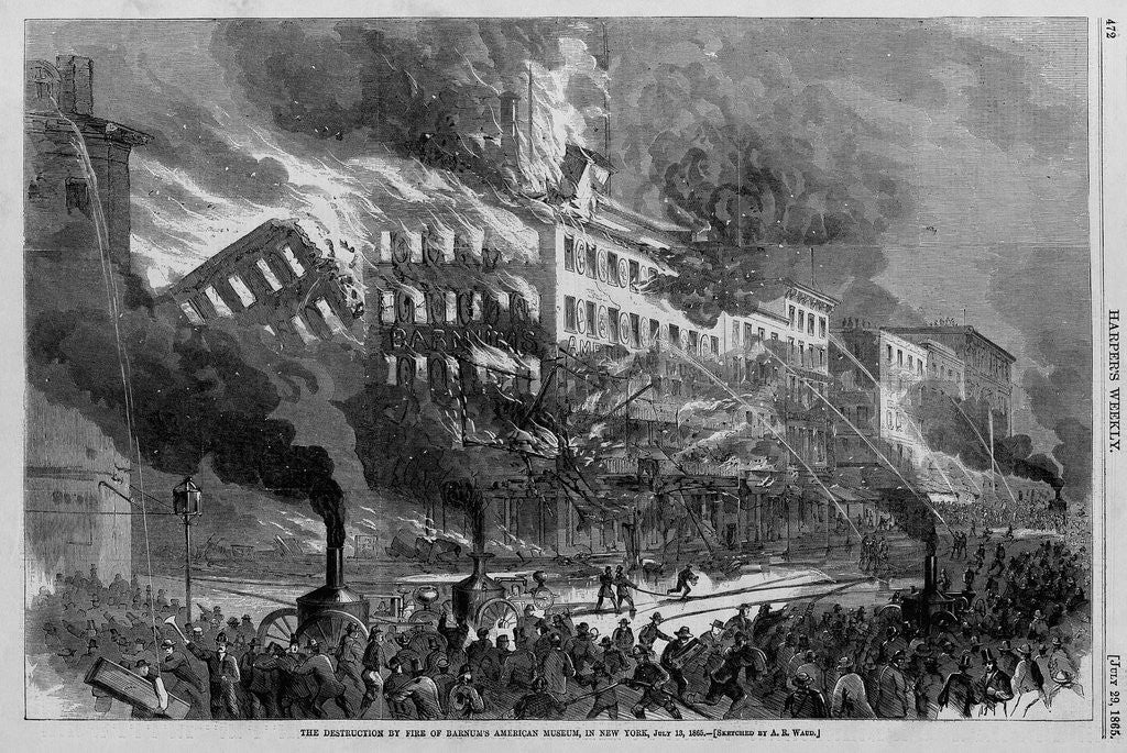 Detail of The Destruction by Fire of Barnum's American Museum, in New York, July 13, 1865 by Anonymous