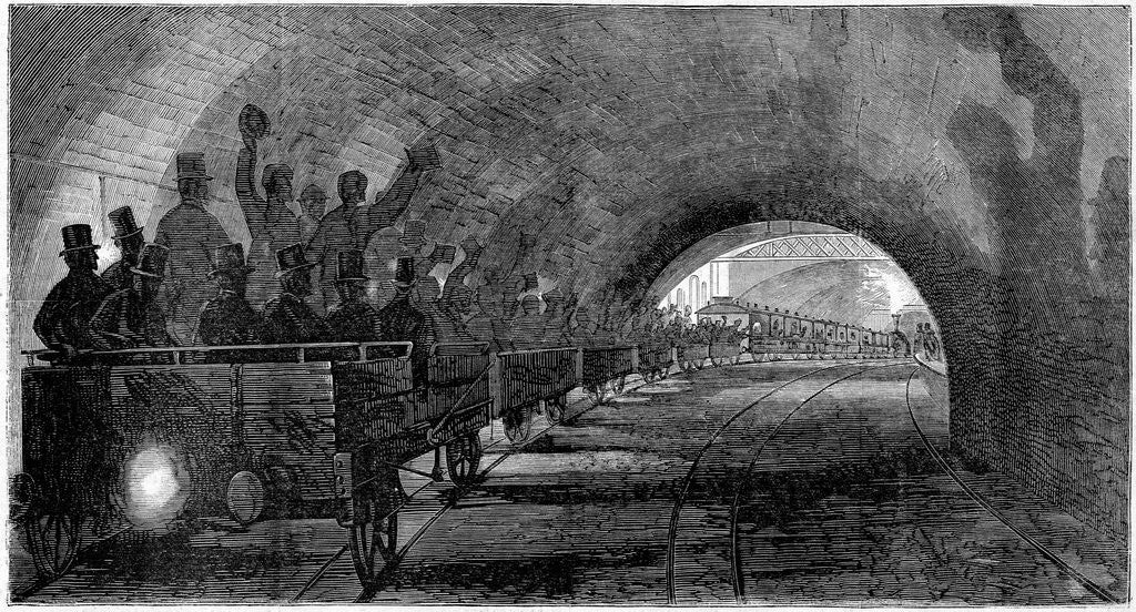 Detail of The Metropolitan Underground Railway, London-The Train Passing the Portland-Road Station by Anonymous