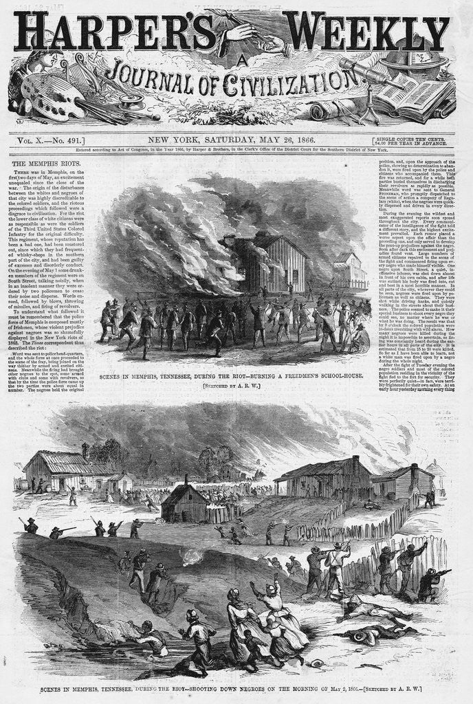 Detail of Scenes in Memphis, Tennessee, During the Riot - Burning a Freedmen's School-House by Anonymous