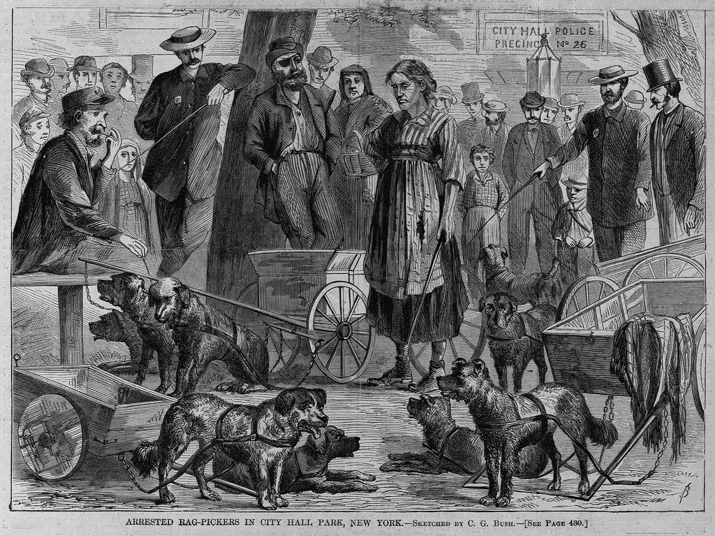 Detail of Arrested rag-pickers in city hall park, New York by C. G. Bush