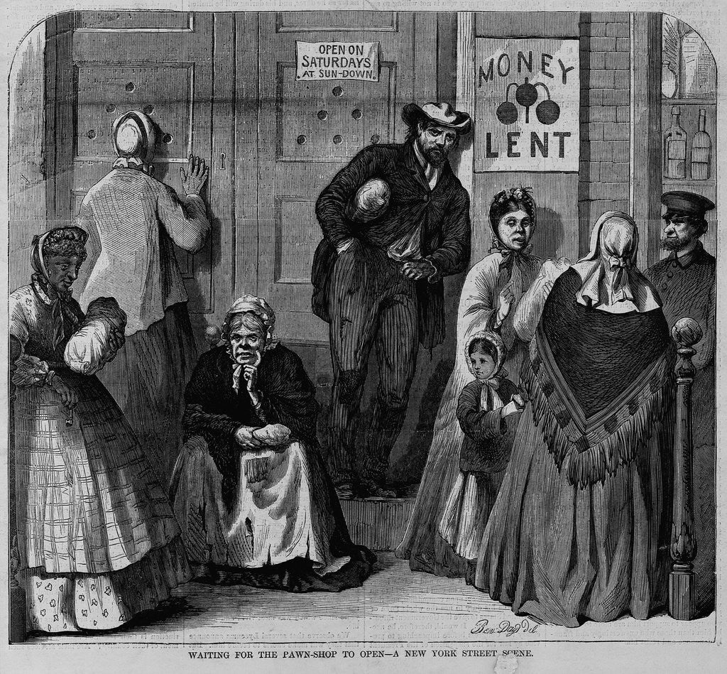 Detail of Waiting for the pawn-shop to open - a New York street scene by Anonymous