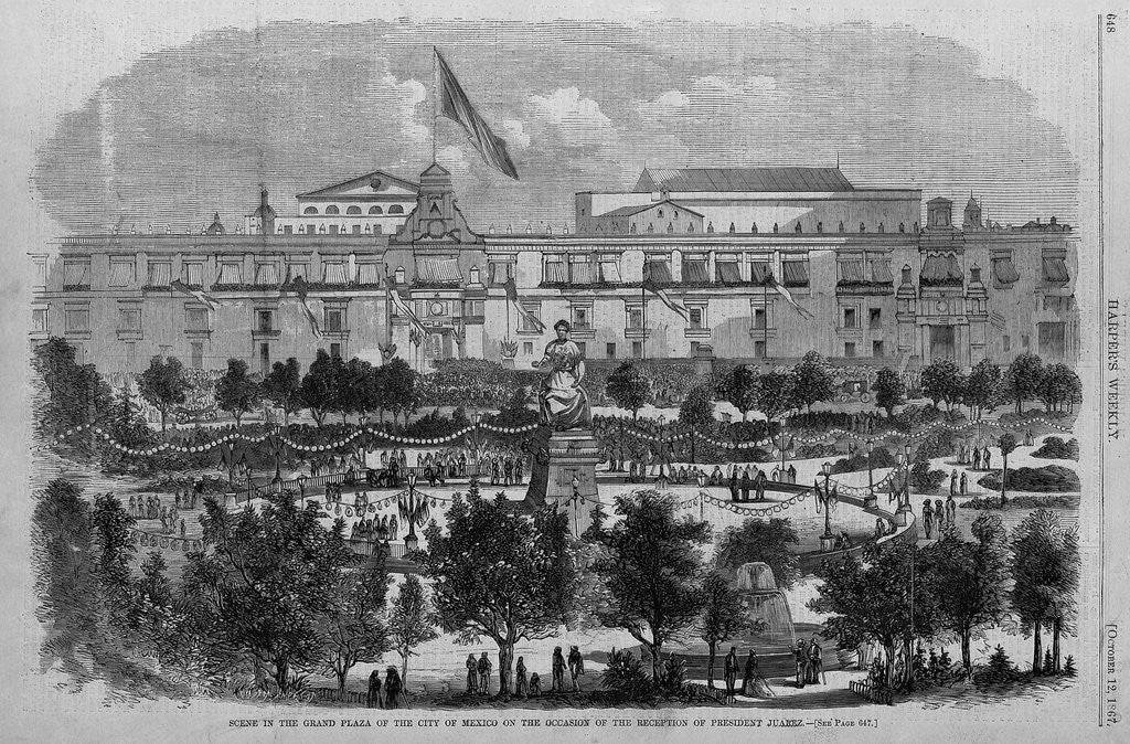 Detail of Scene in the grand plaza of the city of Mexico on the occasion of the reception of President Juarez by Corbis