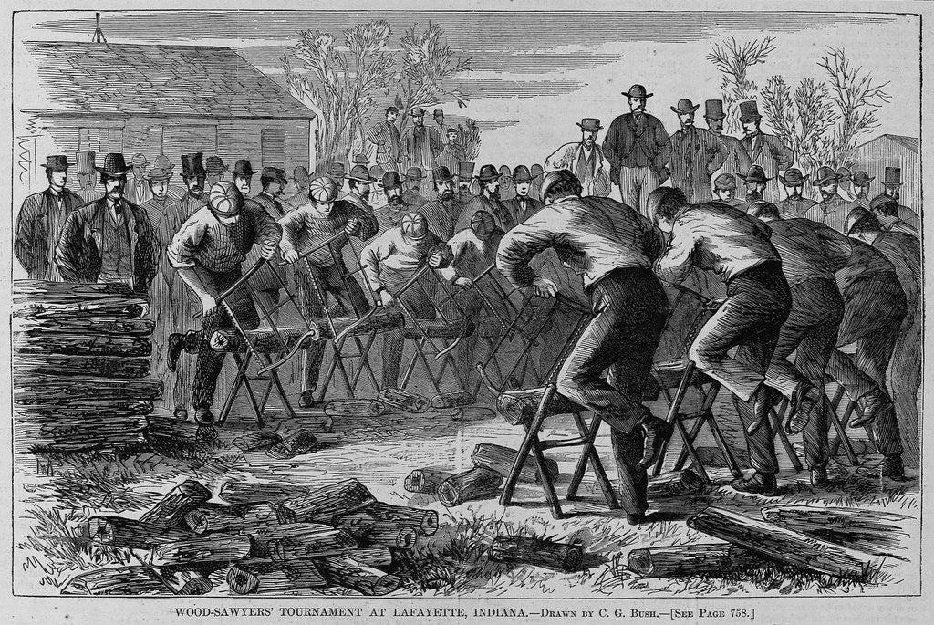 Detail of Wood-sawyers' tournament at Lafayette, Indiana by C. G. Bush