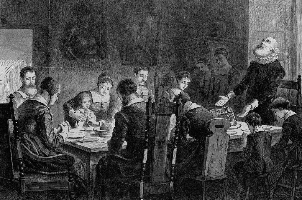 Detail of Thanksgiving - A Thanksgiving Dinner Among the Puritans by John Whetton Ehninger