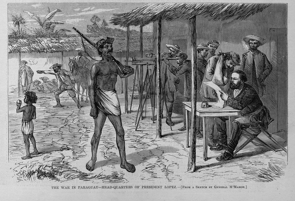 Detail of The war in Paraguay - headquarters of President Lopez. From a sketch by General McMahon by Anonymous