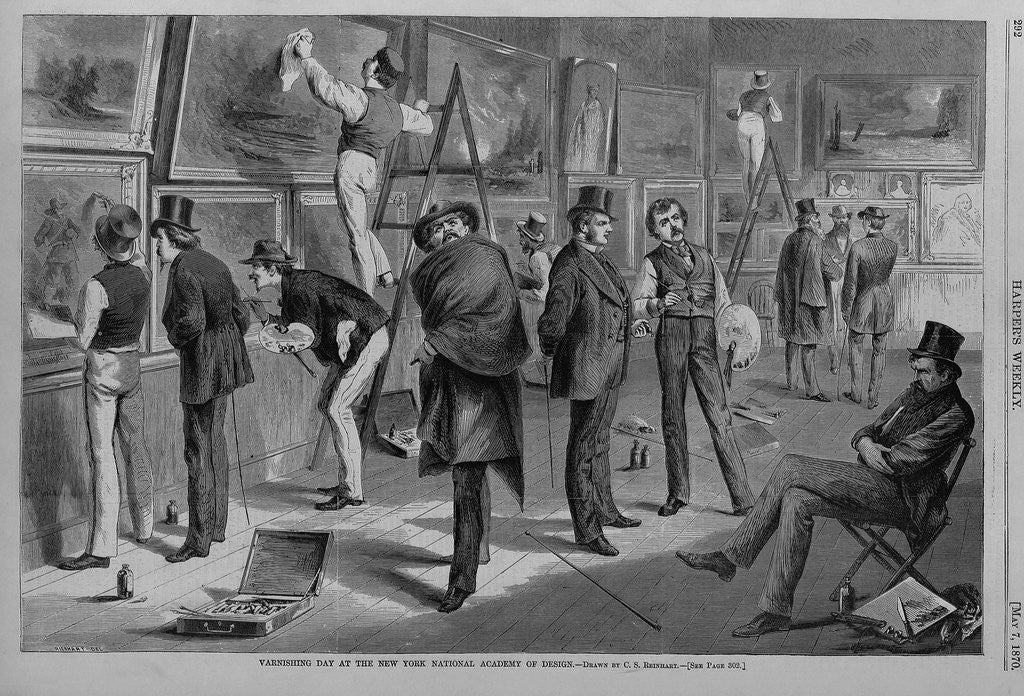 Detail of Varnishing day at the New York National Academy of Design by C. S. Reinhart