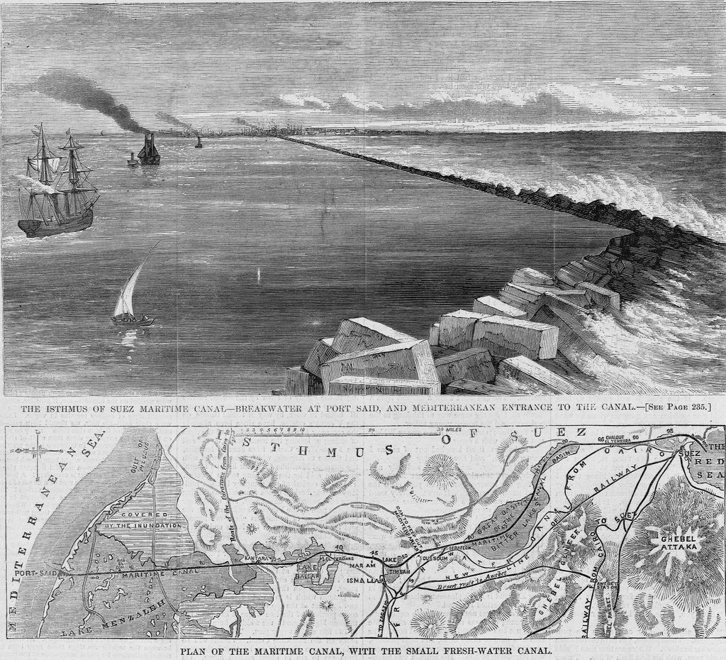 Detail of The Isthmus of Suez Maritime Canal - Breakwater at Port Said, and Mediterranean Entrance to the Canal by Anonymous