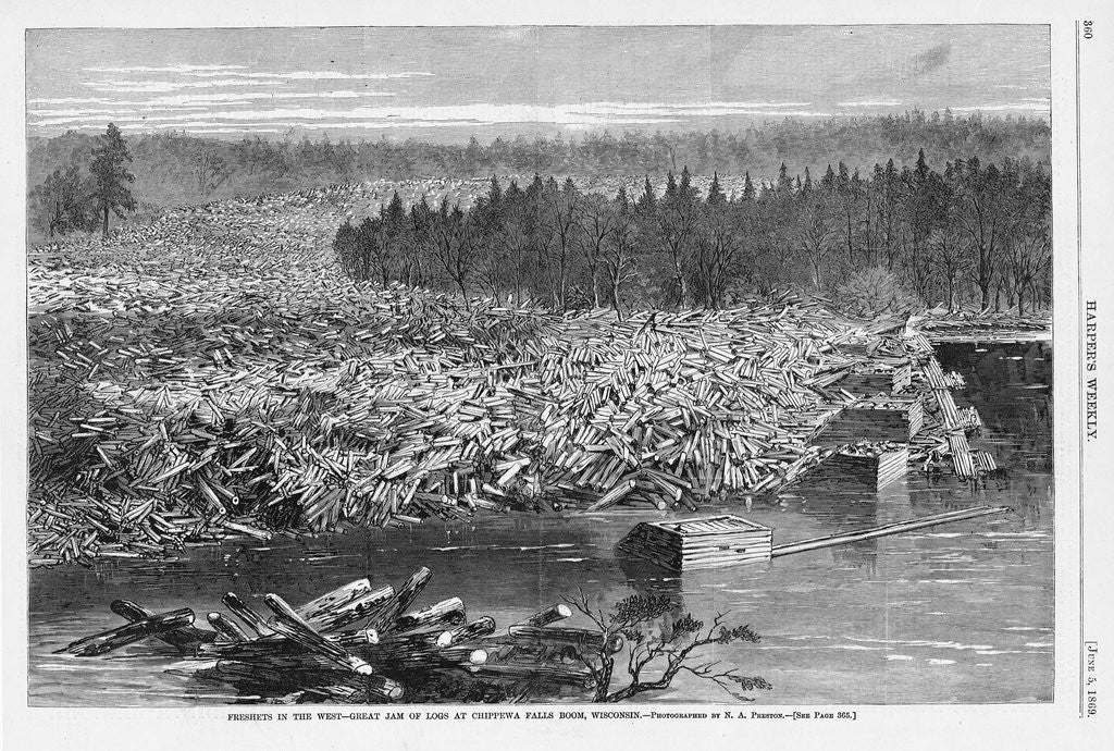 Detail of Freshets in the West - Great Jam of Logs at Chippewa Falls Boom, Wisconsin by Anonymous