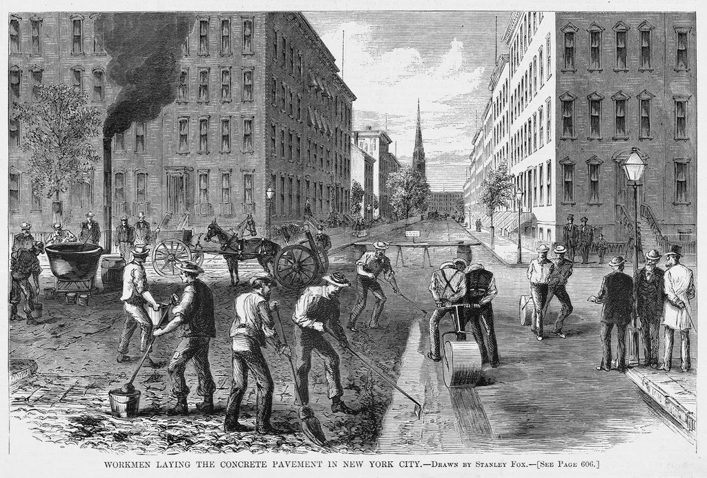 Detail of Workmen Laying the Concrete Pavement in New York City by Corbis