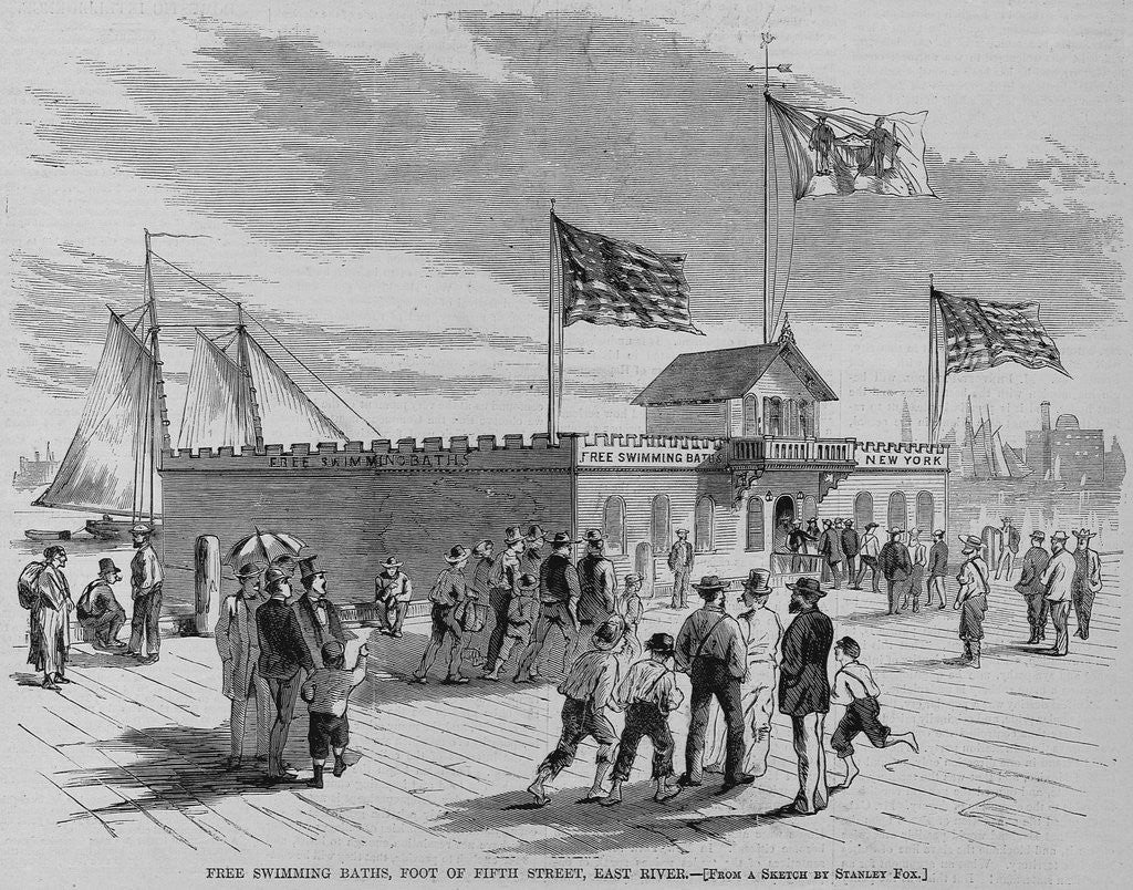 Detail of Free swimming baths, foot of fifth street, east river. From a sketch by Stanley Fox by Corbis
