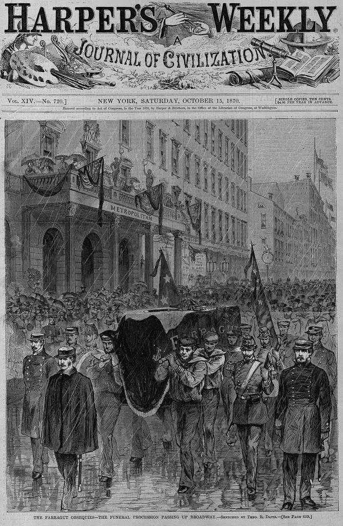 Detail of The farragut obsequies - the funeral procession passing up Broadway by Theo. R. Davis