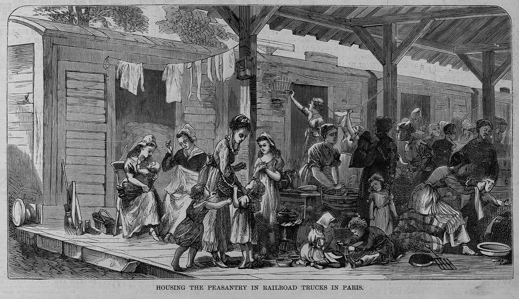 Detail of Housing the peasantry in railroad trucks in Paris by Anonymous