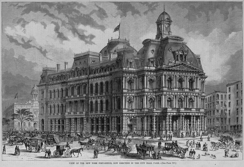 Detail of View of the New York post-office, now erecting in the City Hall Park by Anonymous