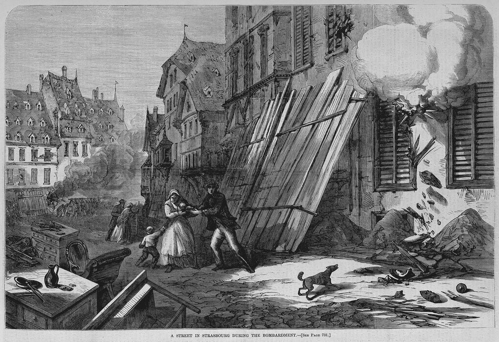 Detail of A street in Strasbourg during the bombardment by Anonymous
