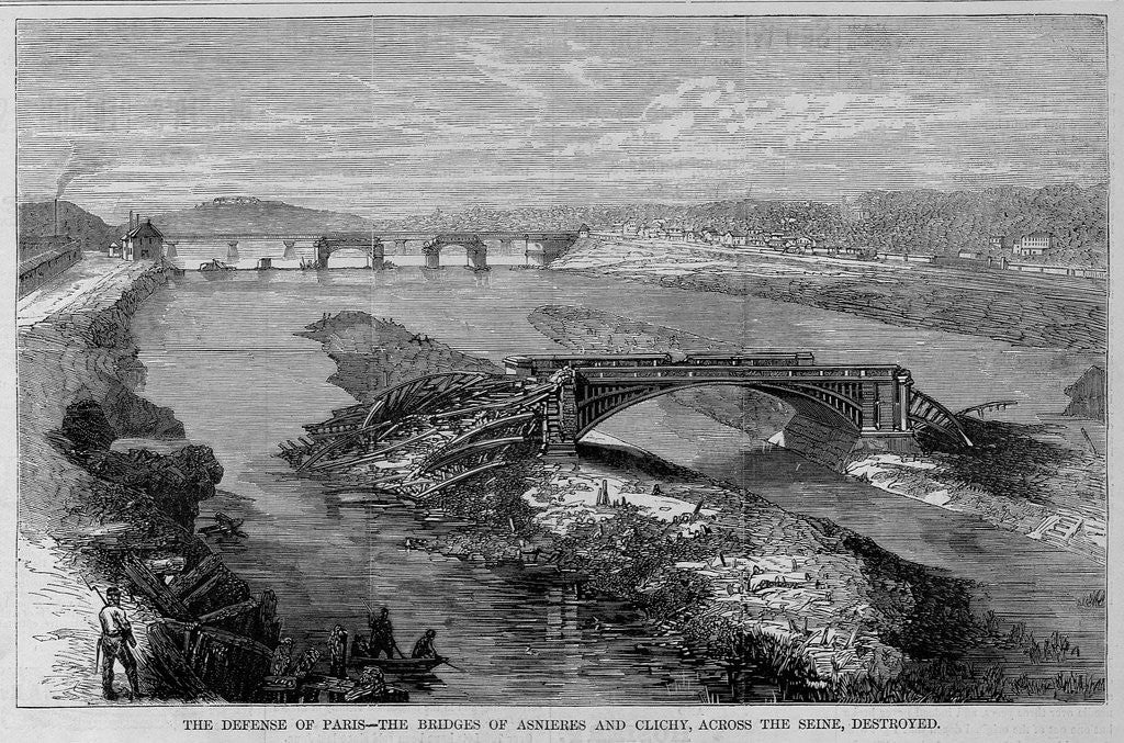 Detail of The defense of Paris - the bridges of Asnieres and Clichy, across the Seine, destroyed by Anonymous