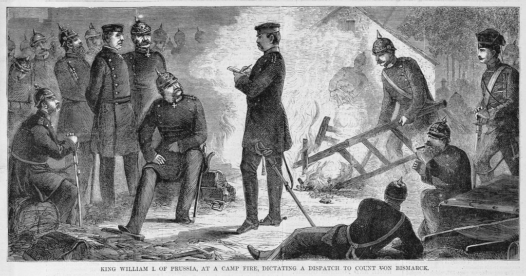 Detail of King William I. of Prussia, at a cammp fire, dictating a dispatch to Count Von Bismarck by Anonymous