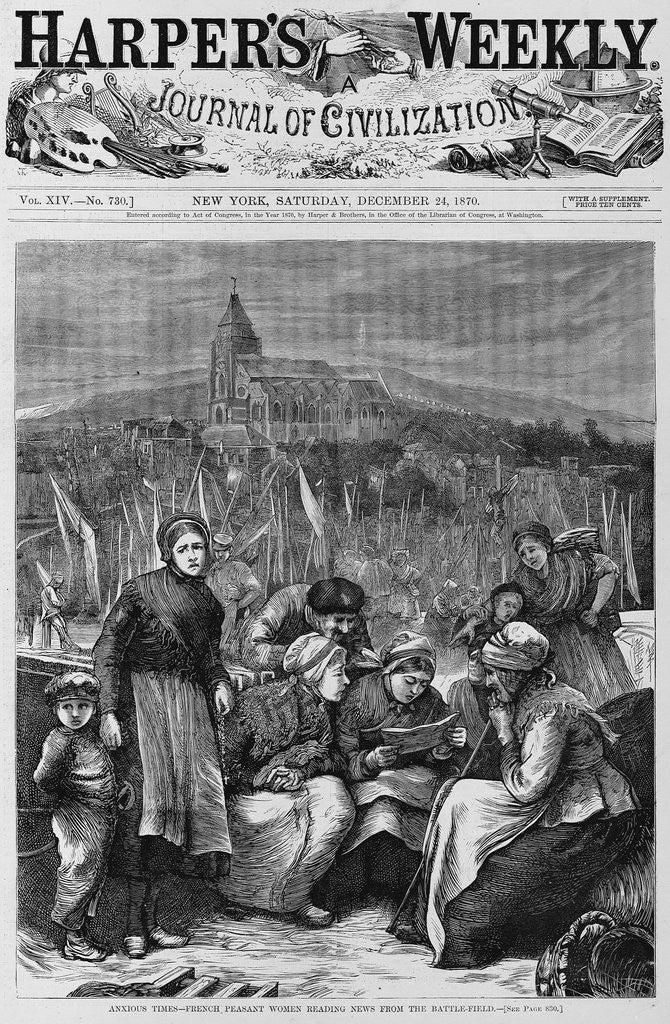 Detail of Anxious times - french peasant women reading news from the battle-field by Anonymous