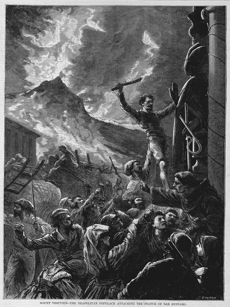 Detail of Mount Vesuvius - The Neapolitan populace Attacking the Statue of San Gennaro by Anonymous