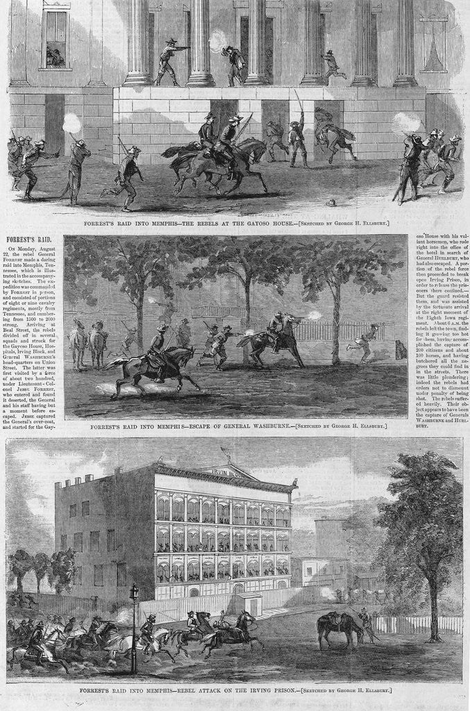 Detail of Forrest's Raid into Memphis - The Rebels at the Gayoso House; Escape of General Washburne; Rebel Attack on the Irving Prison by Anonymous