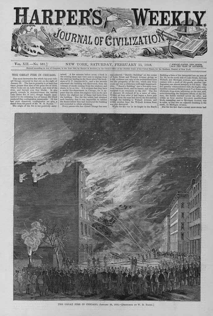 Detail of The great fire in Chicago, January 28, 1868 by W. B. Baird