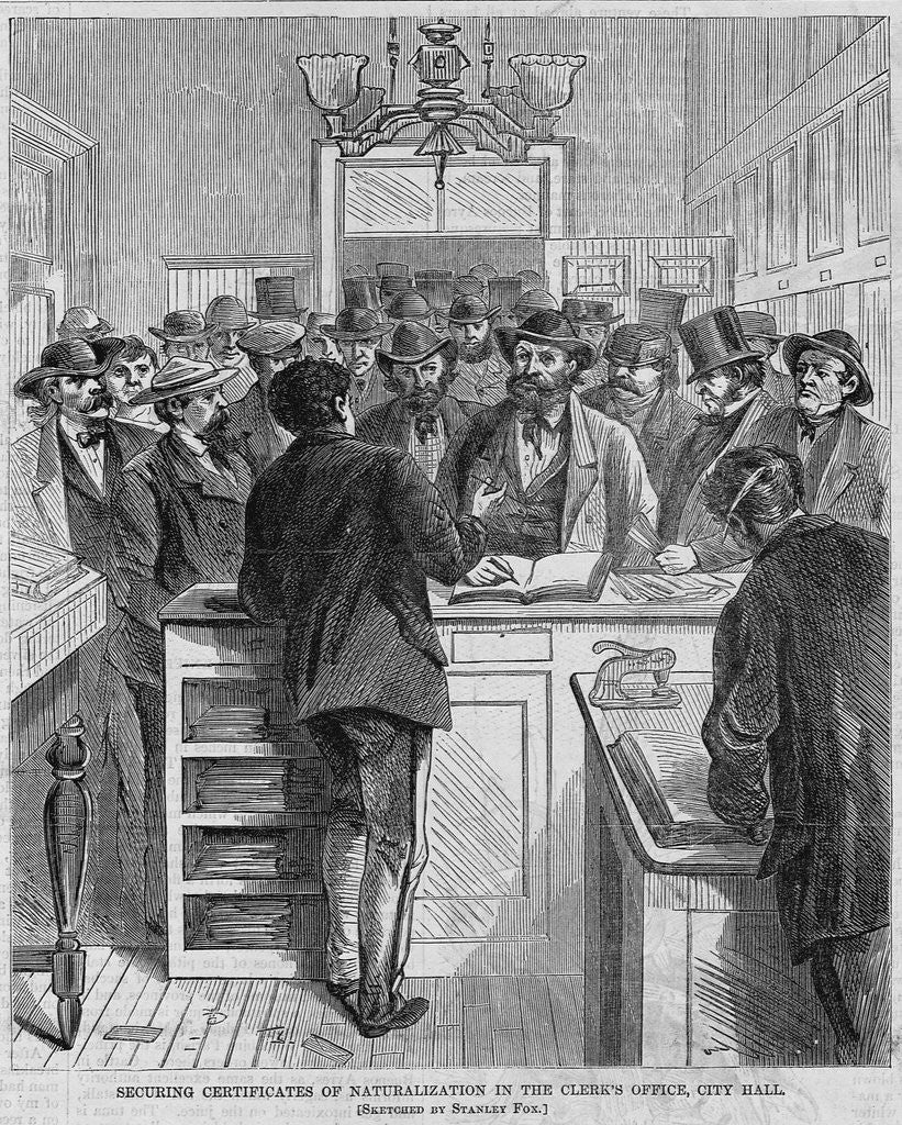 Detail of Securing Certificates of Naturalization in the clerk's office, City Hall by Anonymous