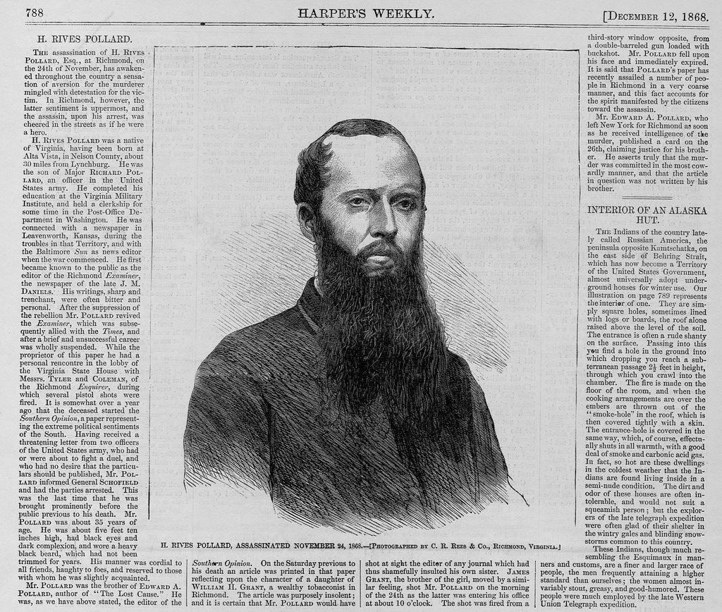 Detail of H. Rives Pollard, Assassinated November 24, 186 by C. R. Rees & Co