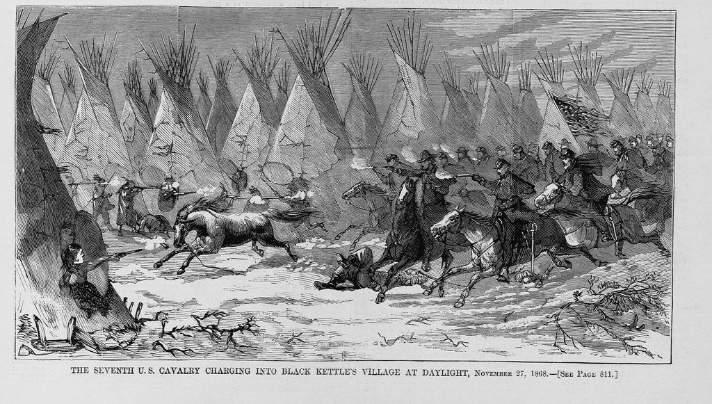 Detail of The Seventh U.S. Cavalry charging into black kettle's village at daylight, November 27, 1868 by Corbis