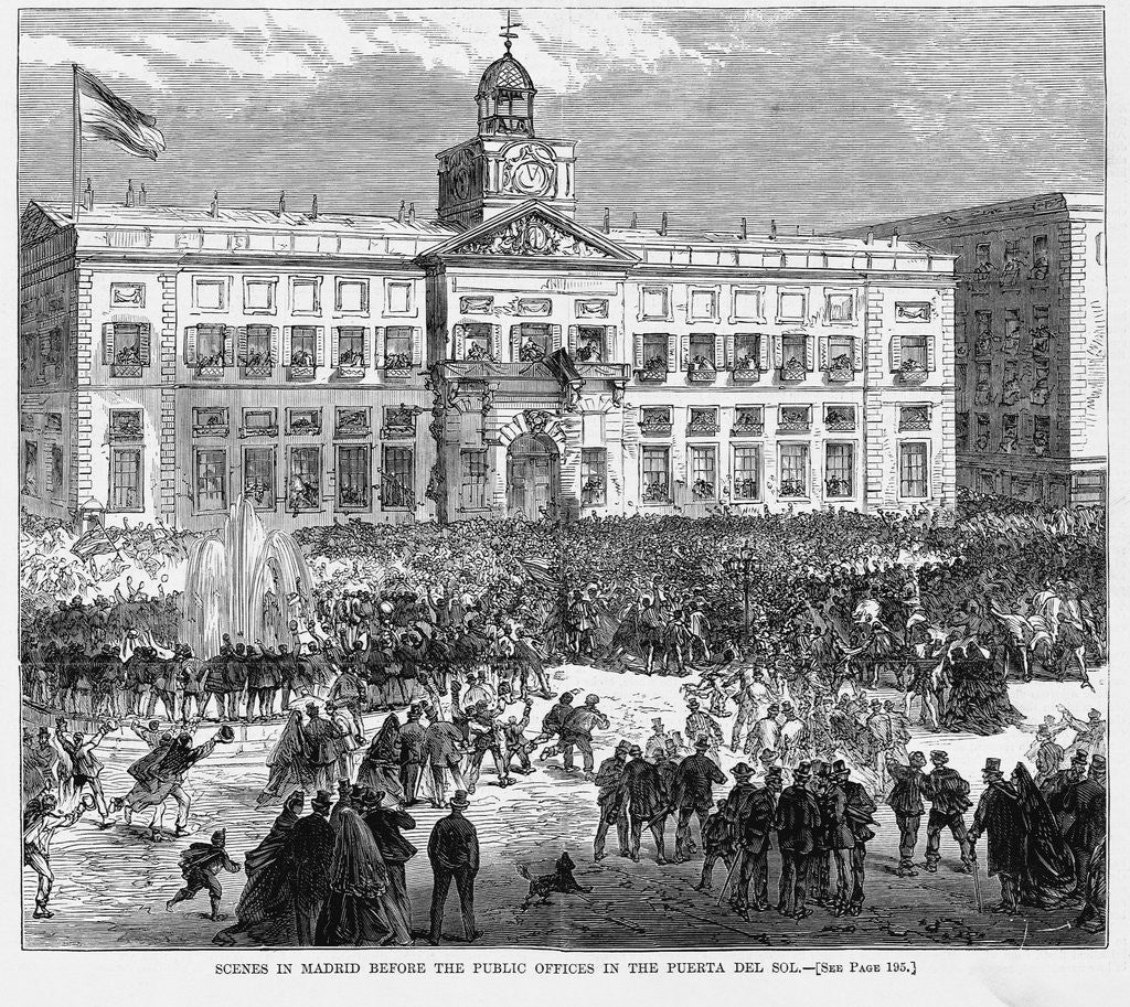 Detail of Scenes in Madrid before the public offices in the Puerta Del Sol by Anonymous
