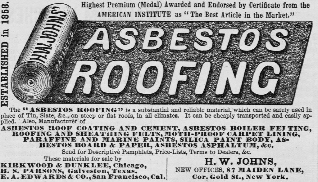 Detail of Advertisment for asbestos roofing by Anonymous