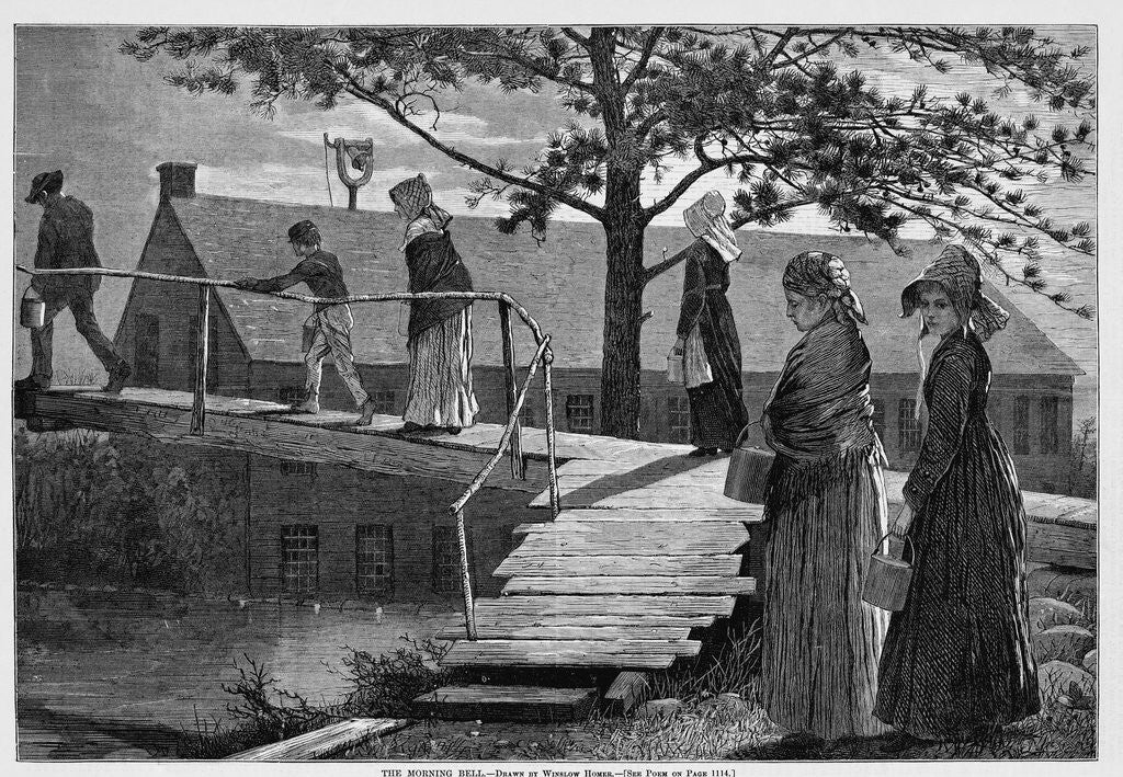 Detail of The Morning Bell Wood Engraving by Winslow Homer