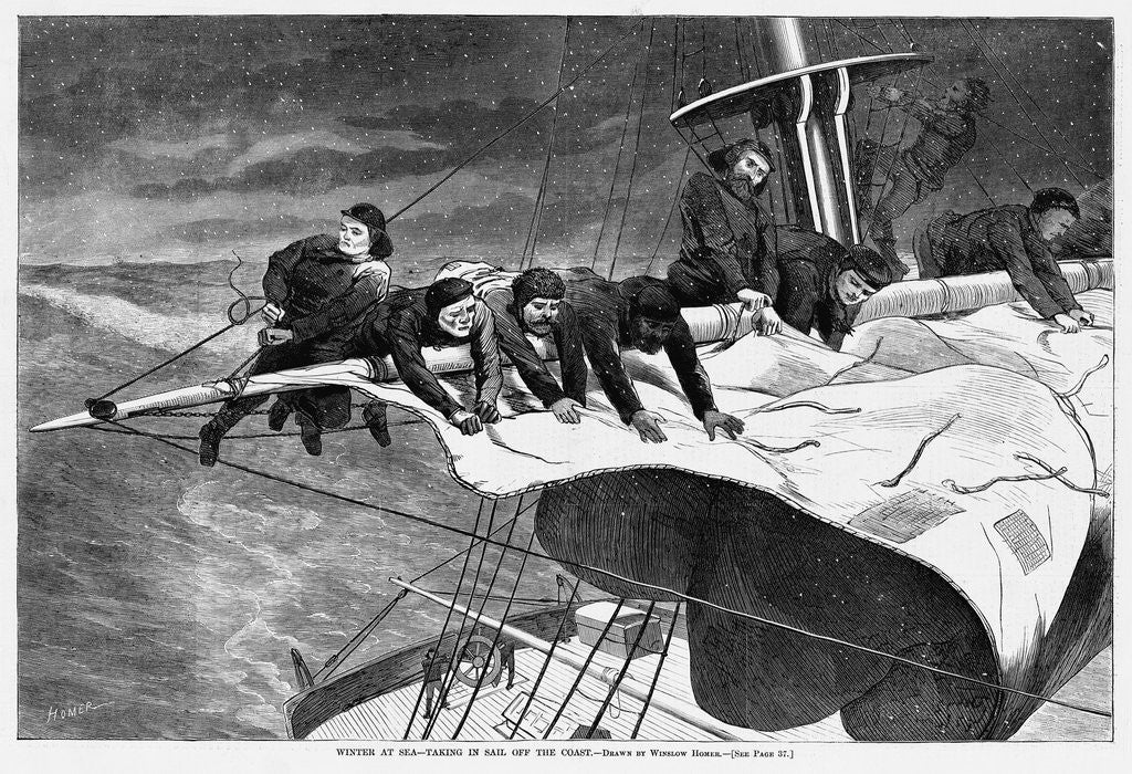 Detail of Winter at Sea - Taking in Sail off the Coast by Anonymous