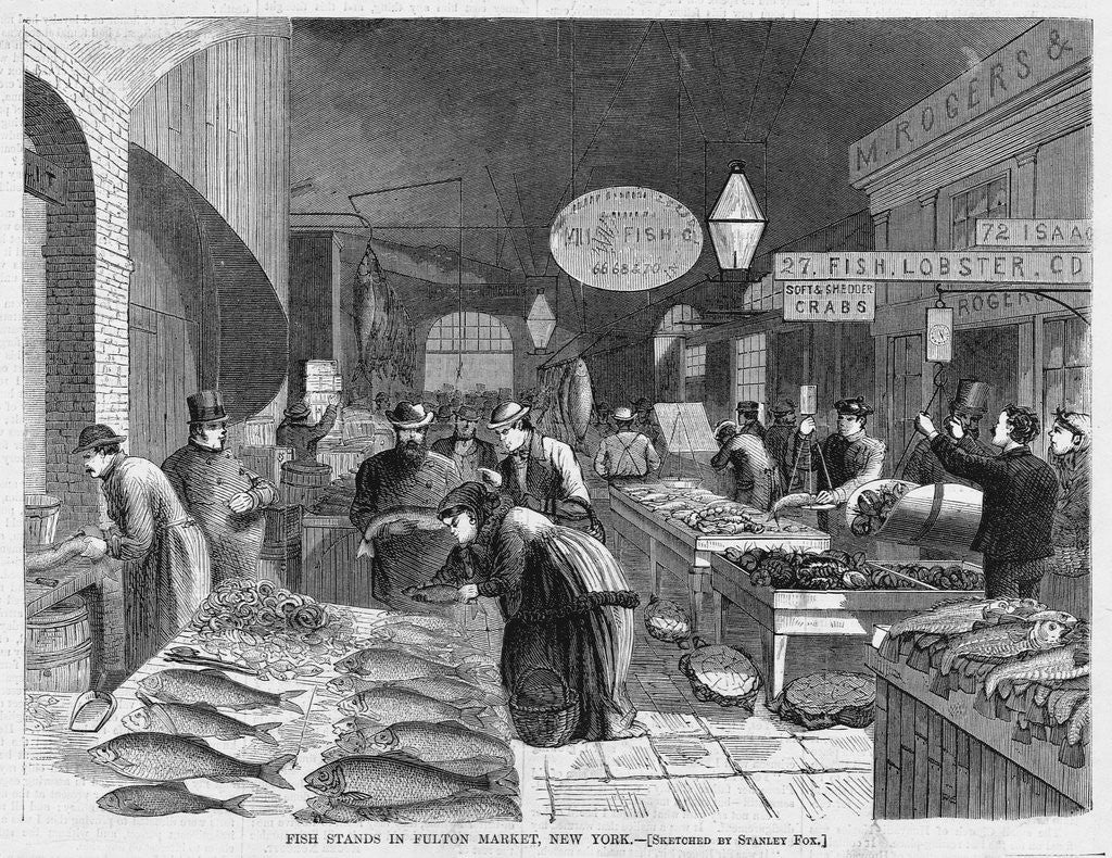Detail of Fish Stands in Fulton Market, New York by Anonymous