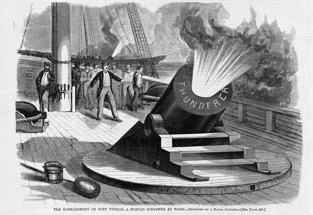 Detail of The Bombardment of Port Hudson-A Mortar Schooner at Work by Anonymous