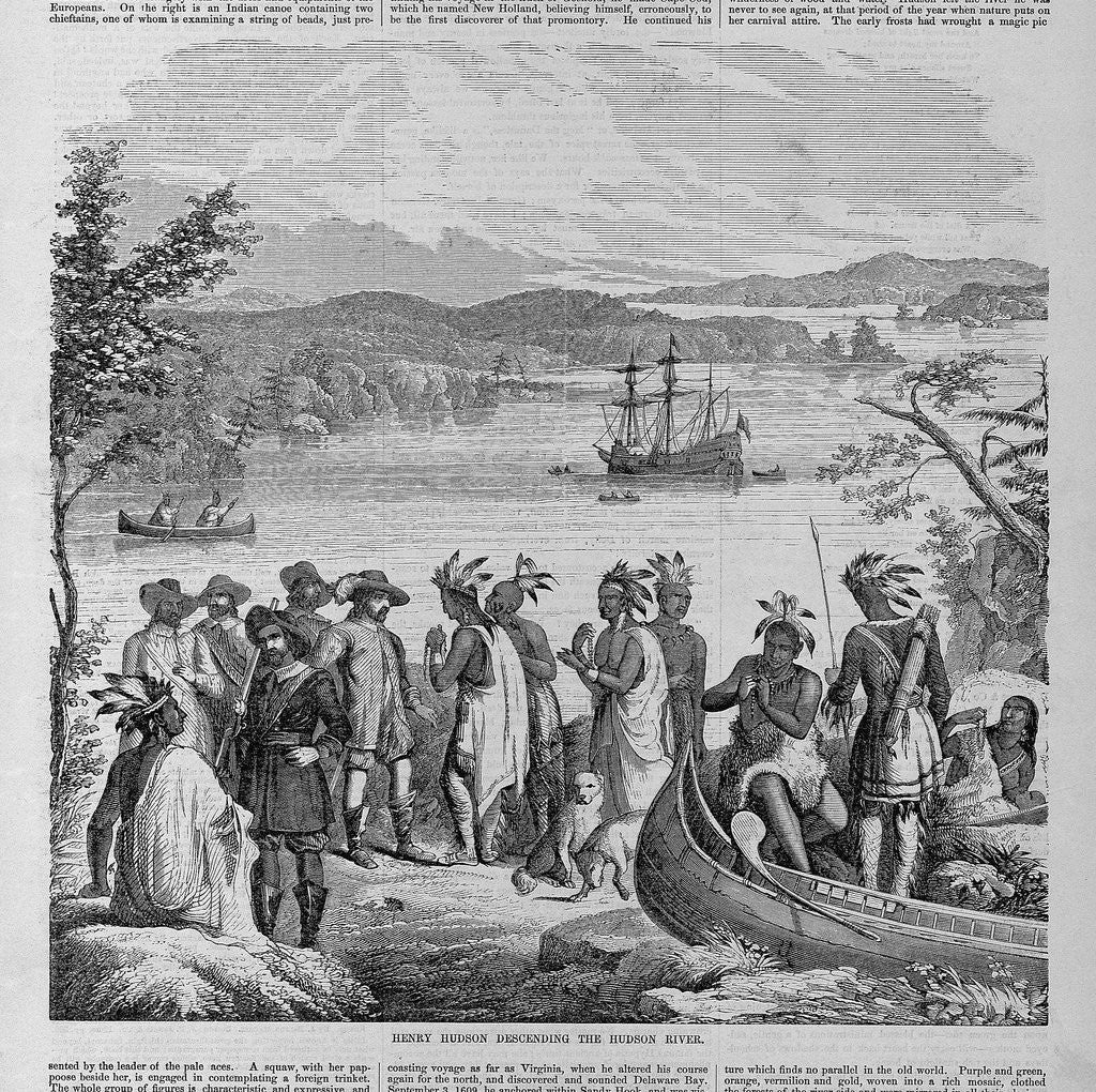 Detail of Henry Hudson Descending the Hudson River Illustration by Corbis