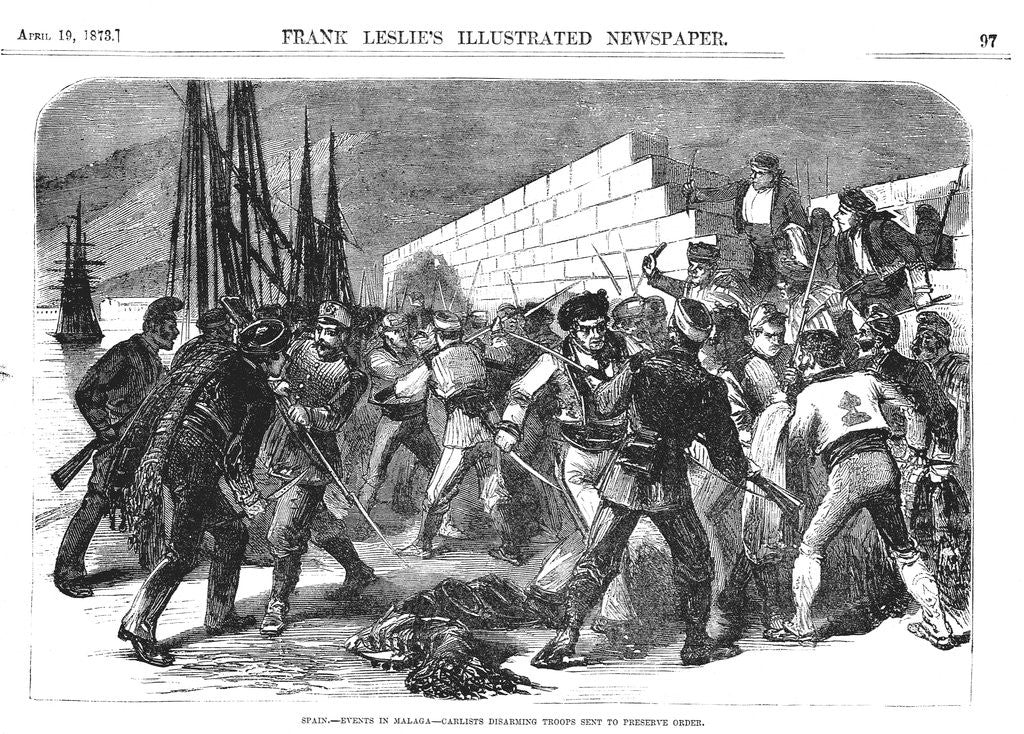 Detail of Spain, - Events in Malaga - Carlists Disarming Troops Sent to Preserve Order by Anonymous