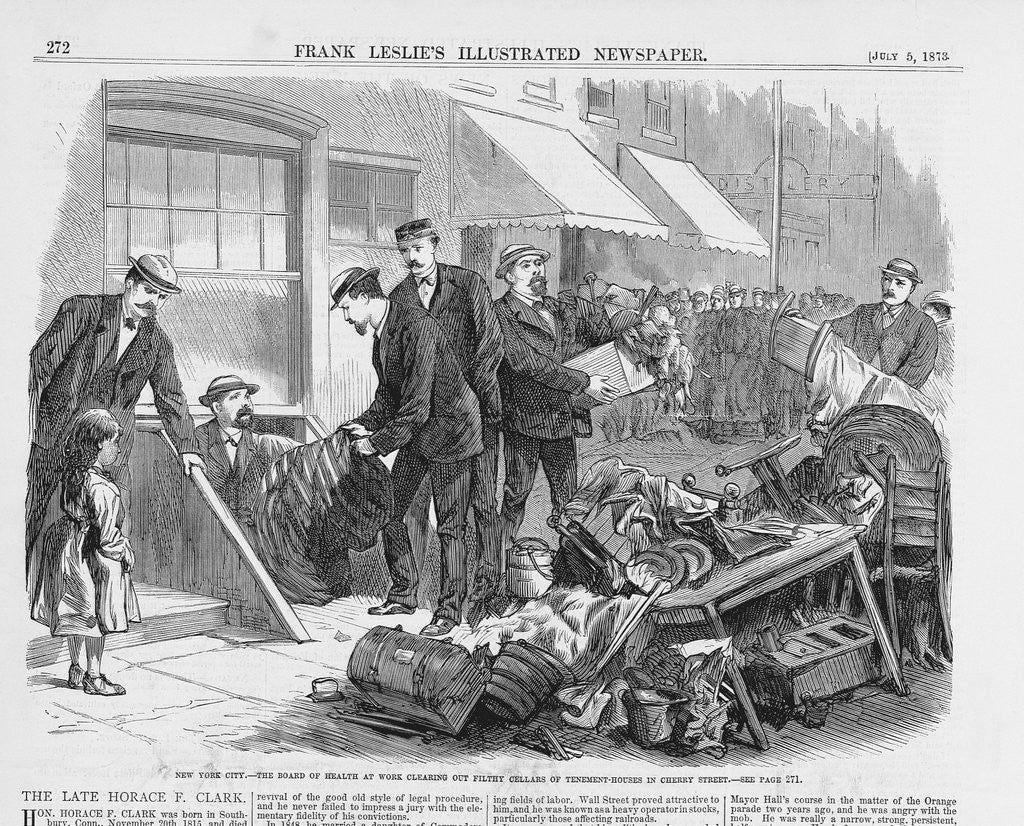 Detail of Newspaper Illustration Depicting New York City: The Board of Health at Work Clearing Out Filthy Cellars of Tenement Houses in Cherry Street by Corbis