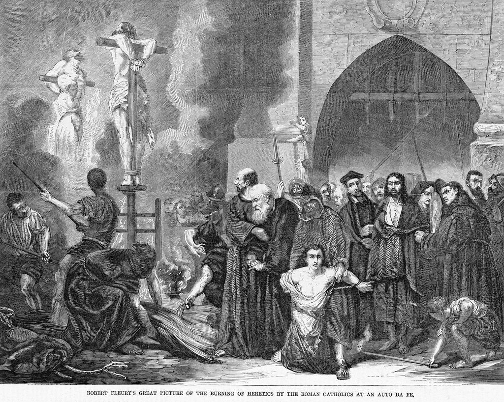 Detail of Robert Fleury's great picture of the buring of heretics by the Roman Catholics at an Auto Da Fe by Anonymous