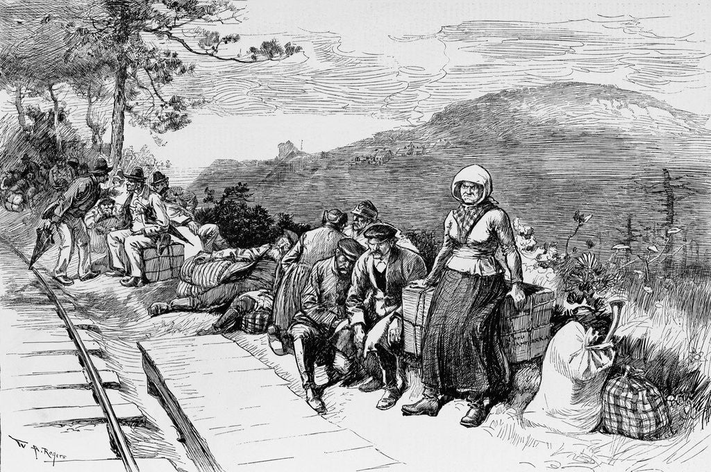 Detail of Immigrants waiting to be destributed in the coal regions of Pennsylvania from nature by W.A. Rogers