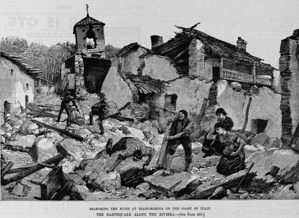 Detail of Searching the ruins at Diano-Marina on the coast of Italy. The earthquake along the Riviera by Anonymous
