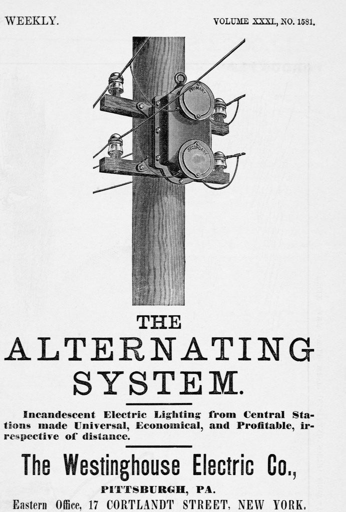 Detail of An advertisement for The Alternating System made by the Westinghouse Electric Co by Corbis
