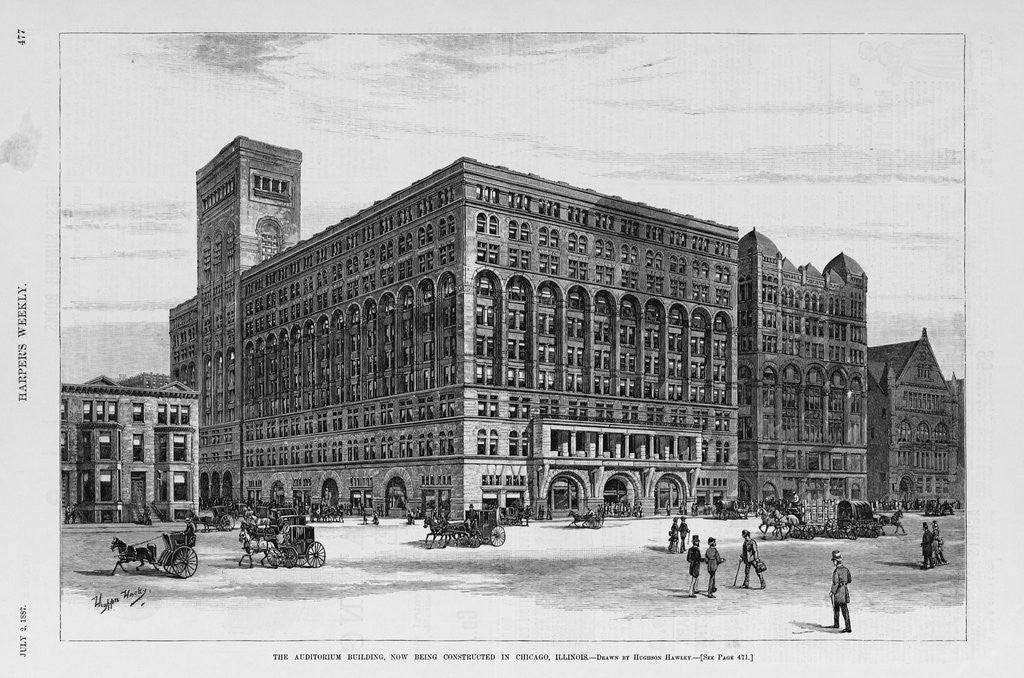 Detail of The Auditorium Building, Now being constructed in Chicago, Illinois by Hughson Hawley